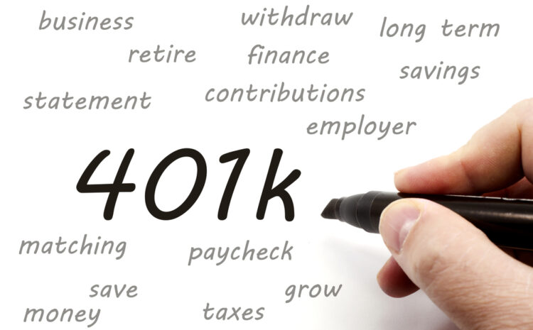 featured image showing 401k handwritten around retirement terms